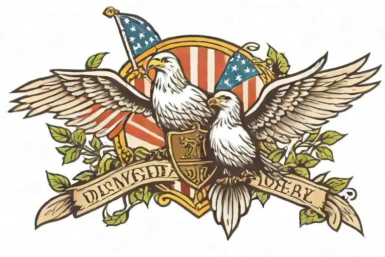Dove With An Olive Branch Holding A Shield And A Eagle With A American Flag