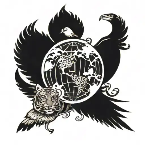 Snake Dove Tiger Dark World Globe Surrounded