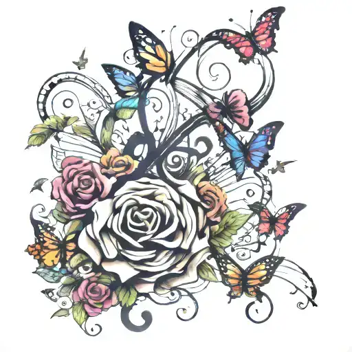 Music Staff With Butterflies Flying Around It