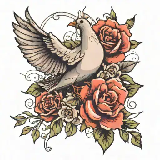 Flowers And Dove And Writing