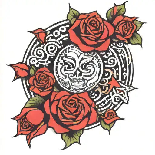 Red Roses On Side Of Stomach With Star Shapes