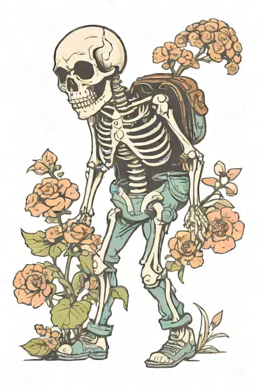 Skeleton Wearing Overalls W Flowers And Mushroom Growing