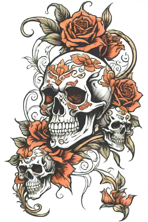 Roses Lillies Skull