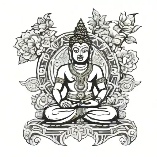 Cambodian Style Buda In Black And White