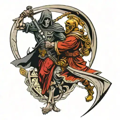 Grim Reaper Fighting A Warrior