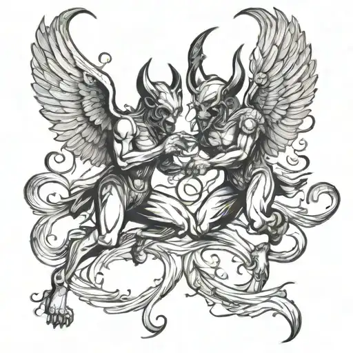 Devil Fighting A Angel Wings