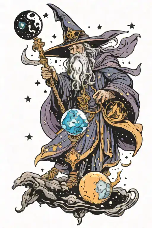 A Wizard Casting Spells In Space Surrounded By Cosmos
