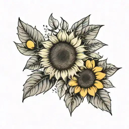 Sunflower With Mango And Lemon Tree Branch