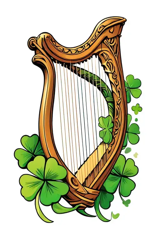 Irish Harp With An Irish Shamrock Intertwined