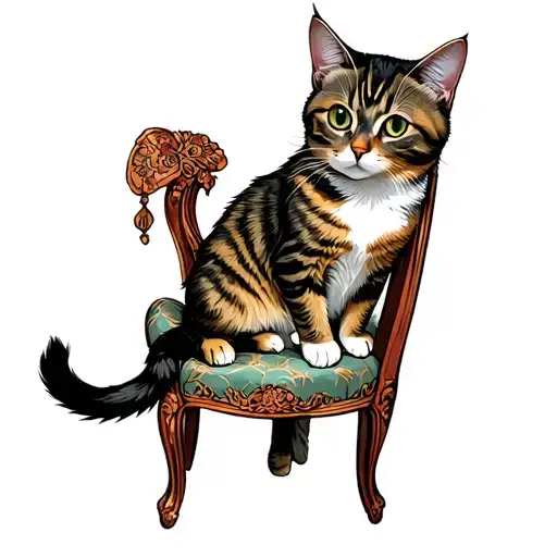 Cat Sitting On A Chair Looking