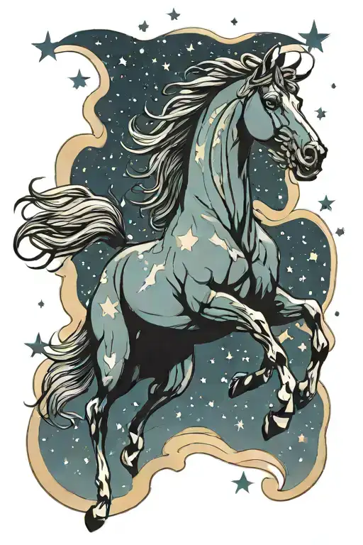Galloping Horse Through Night Sky Filled With Stars