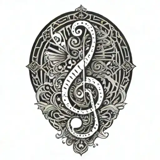 Incorporate A Treble Clef And Piano Keys Into A Geometric Blackwork Tattoo Design