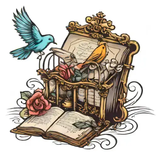 A Book With A Birdcage In It And A Bird Flying Out Of The Book