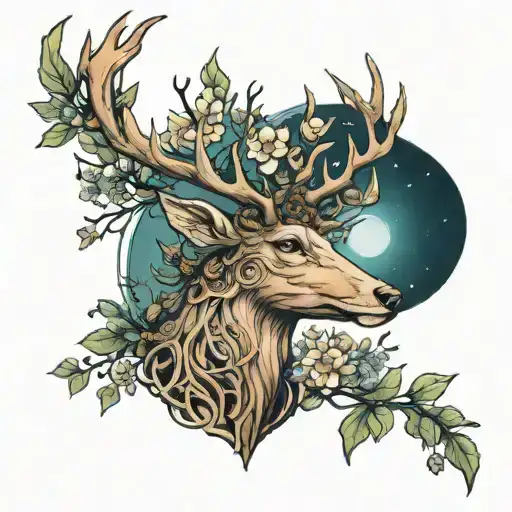 Gaia Goddess Rooted Tree Deer