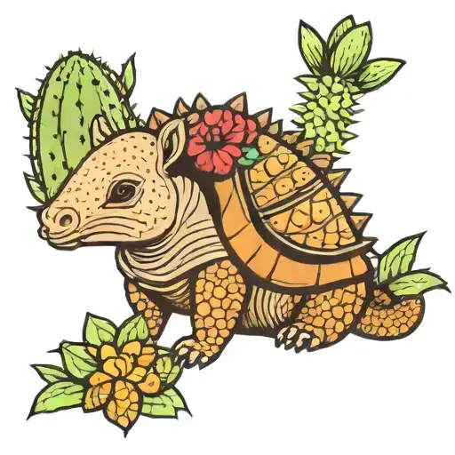 Armadillo Hugging A Cactus Growing