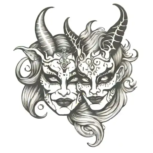 Two Female Devils Drama Masks Tragedy And Comedy