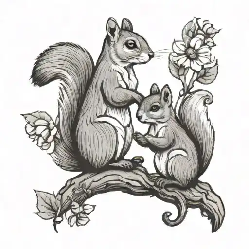 Two Squirrels Mother And Daughter