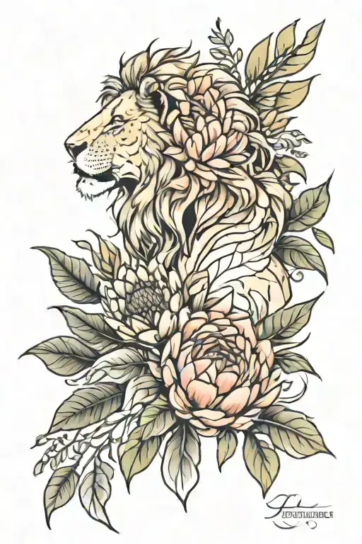 Lion And Protea Flower Transforming