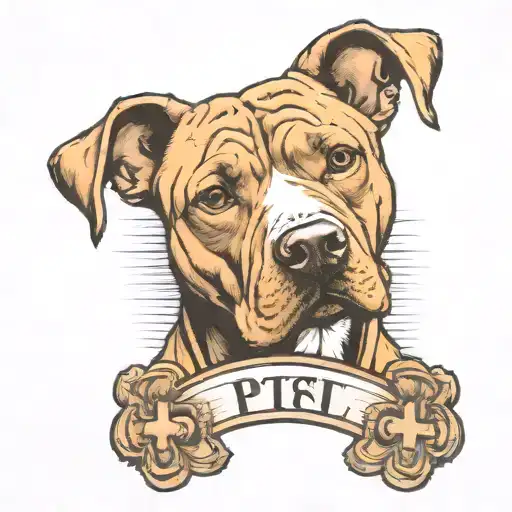 Pit Bull With Rest In Peace Above With A Cross