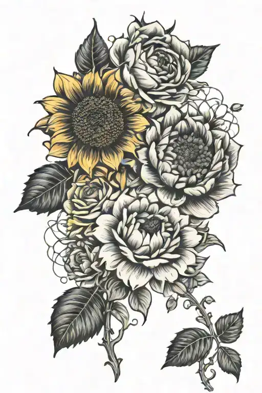 Sunflower Rose Honeysuckle And Marigold Flowers