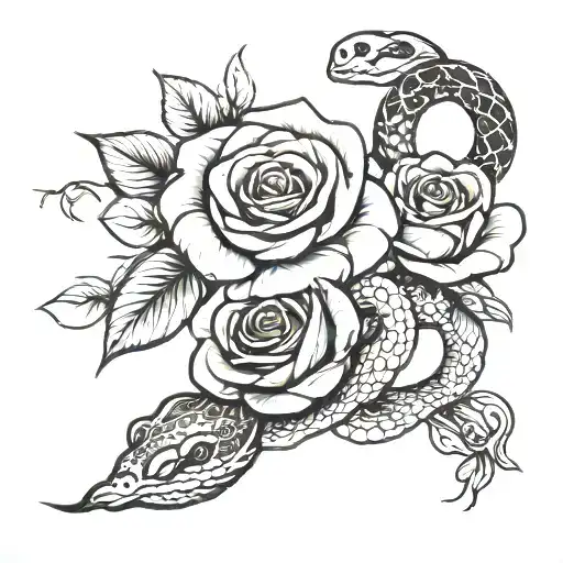 Roses And A Snake Wrapped Around Arm