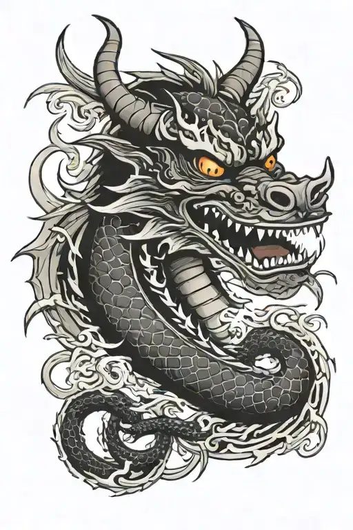 Black Dragon With Hannya Mask
