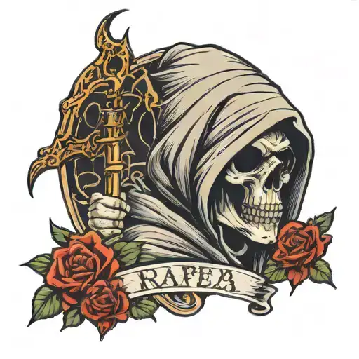 Grim Reaper With Hoodie On Head God Symbol With A Battle Quote And Rose
