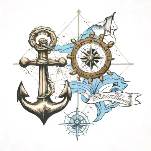 Anchor And Compass With Nautical Chart Of The Ohio River In The Background