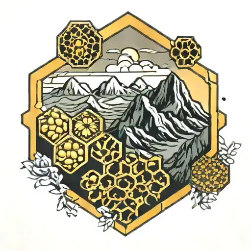 Honeycomb Pattern With Mountain In One Of The Combs