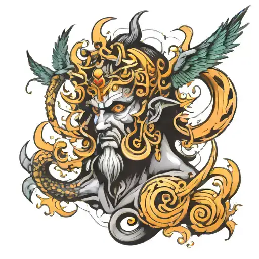 Black Mythical God Sleeve Tattoo Design