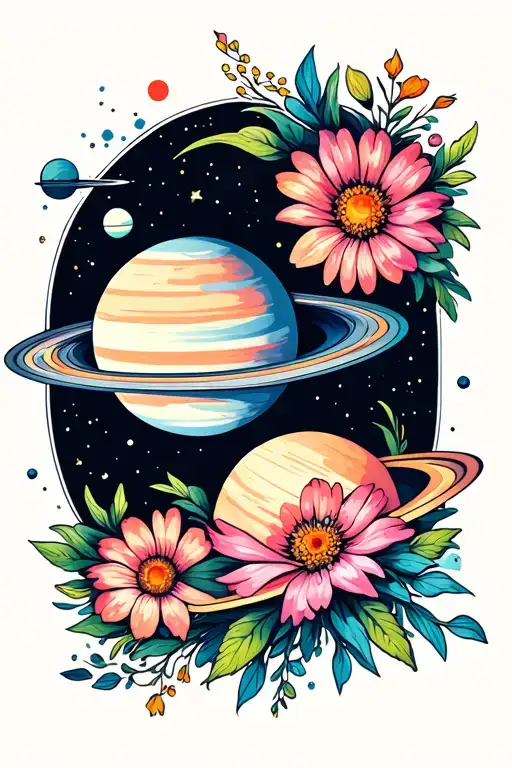 Flowers In Space Flying Past Planets