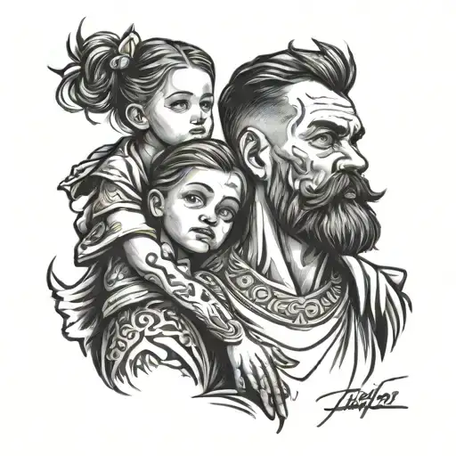 Father And Daughter On His Shoulders