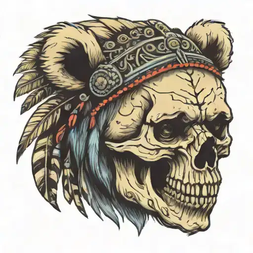 Bear Wearing Headdress Of Human Skull