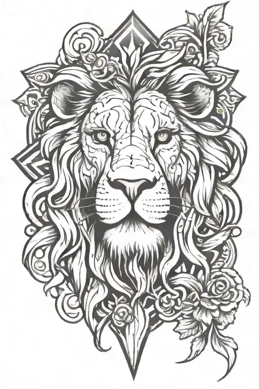 Lion Face In A Cross Tattoo Design