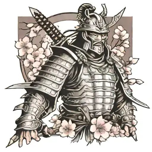 Armored Samurai And Cherry Blossoms