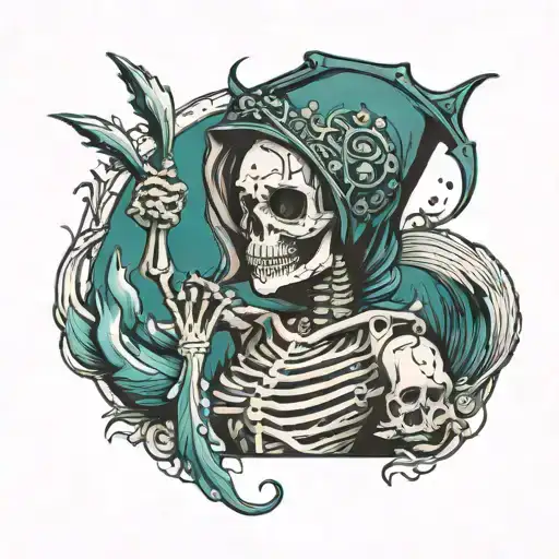 Skeleton Mermaid Wearing Welding Hood