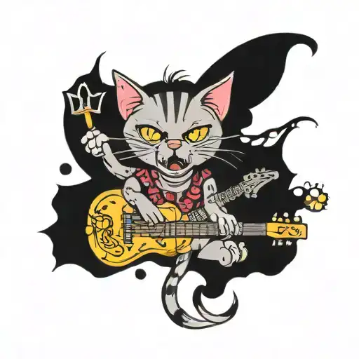 A Punk Rock Inspired Tattoo Featuring A Cat Playing A Guitar