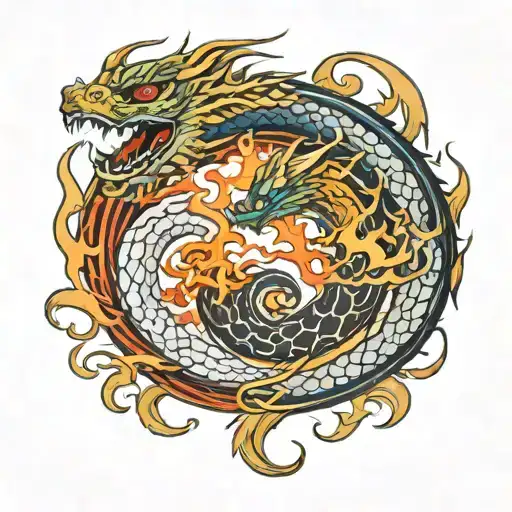 Flaming Dragon Yin Yang Symbol