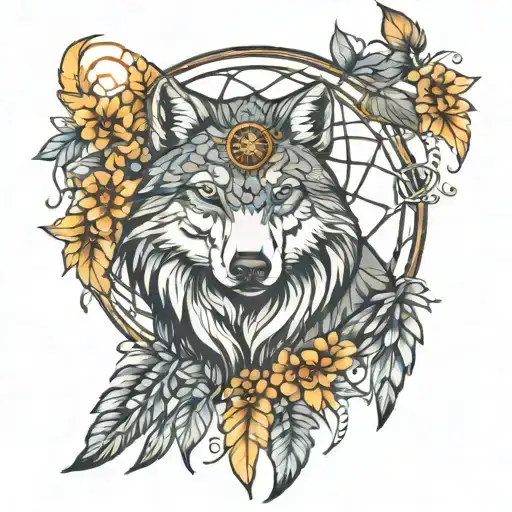 Half Wolf Half Dream Catcher Entangled