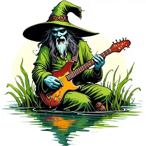 Evil Wizard Playing Guitar In Swamp