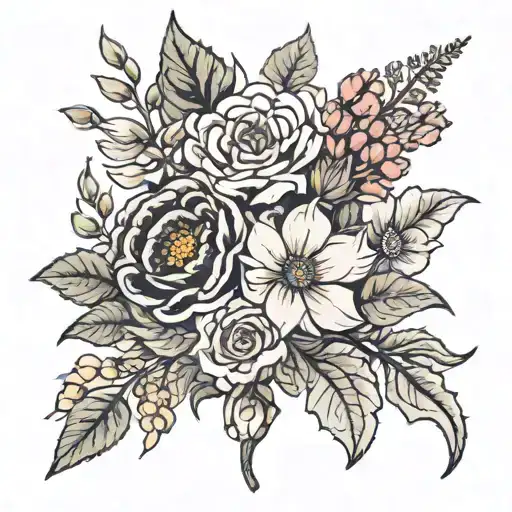 Febuary March October And July Birth Flower Tattoo Bouquet