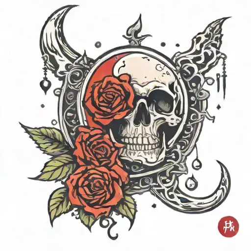 Moon With Skulls And Rose's Dripping Red