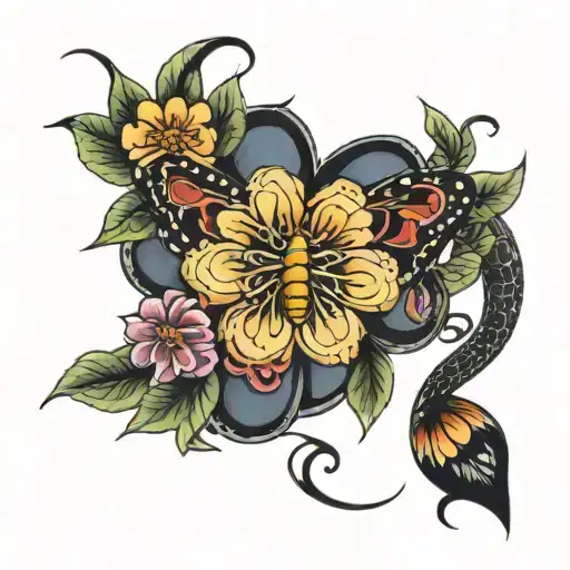 Full Moon Snake Butterfly Flowers