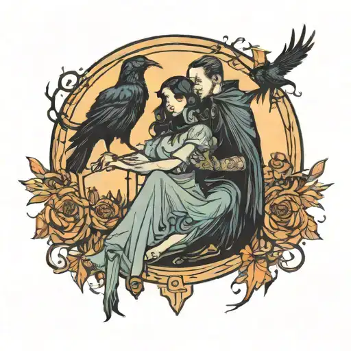 Spooky Lovers With Nine Crows In A Cemetery