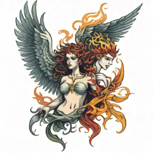 Medusa And Phoenix Rising From Ashes