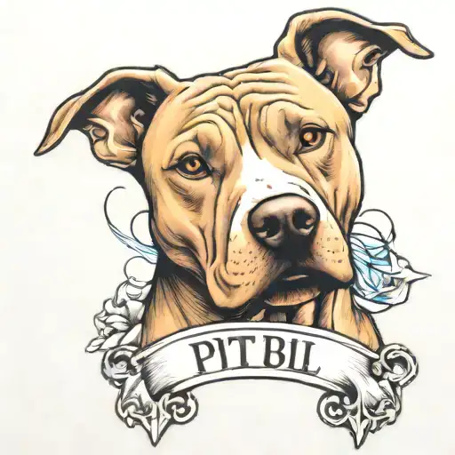 Pit Bull With Rest In Peace Above With A Cross