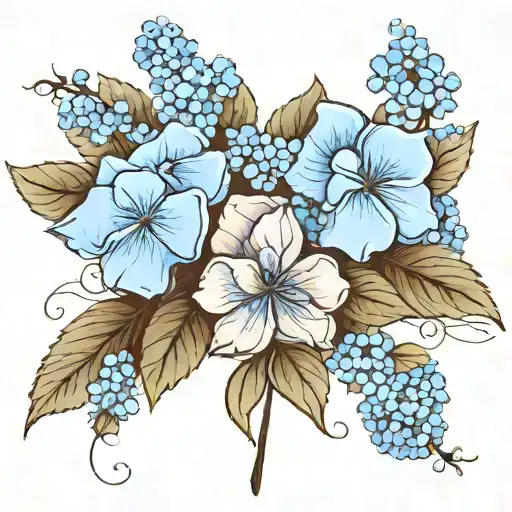 Blue Hydrangea Flowers Tied With Date On Bottom