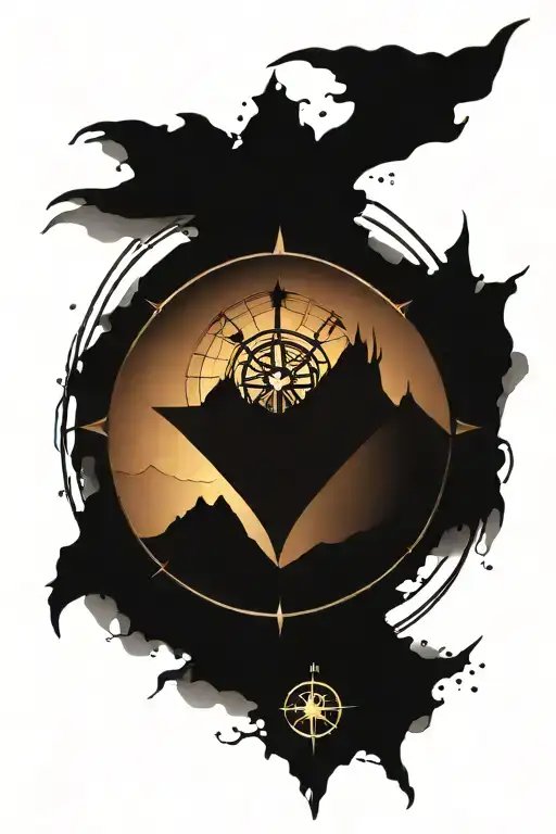 Heart Compass With Mountain Range Silhouette