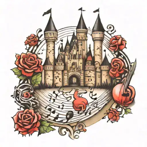 Disney Castle Surrounded By Musical Notes