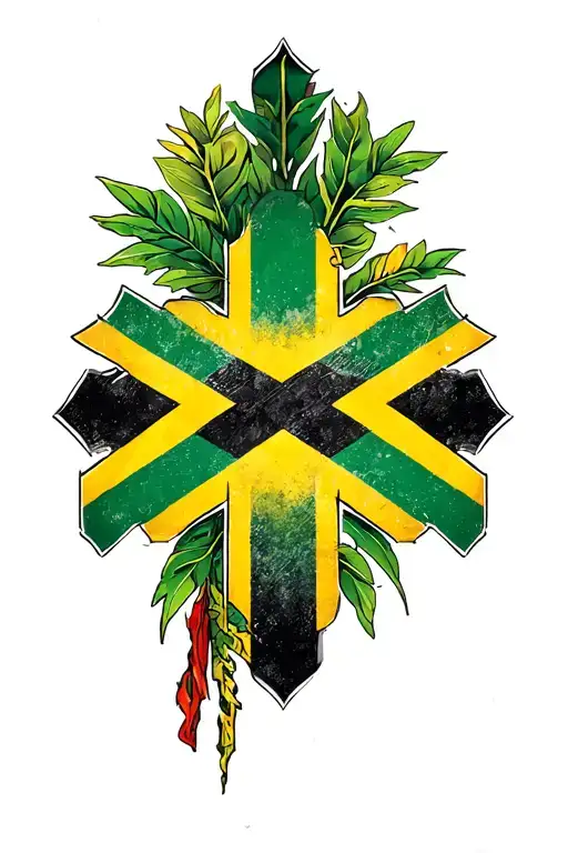 Jamaican Flag In A Christian Cross